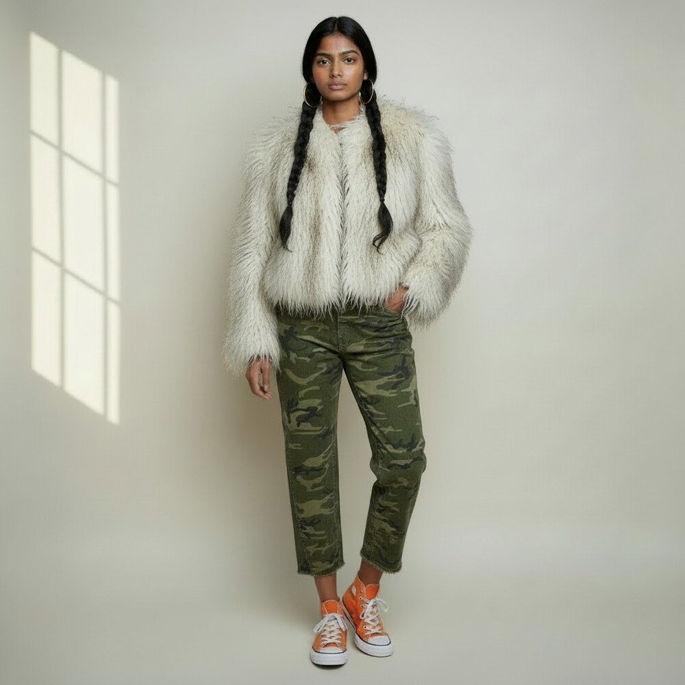 AMO Slouch Slouchy Trouser in Green Camo Denim Jeans Pants Size 24